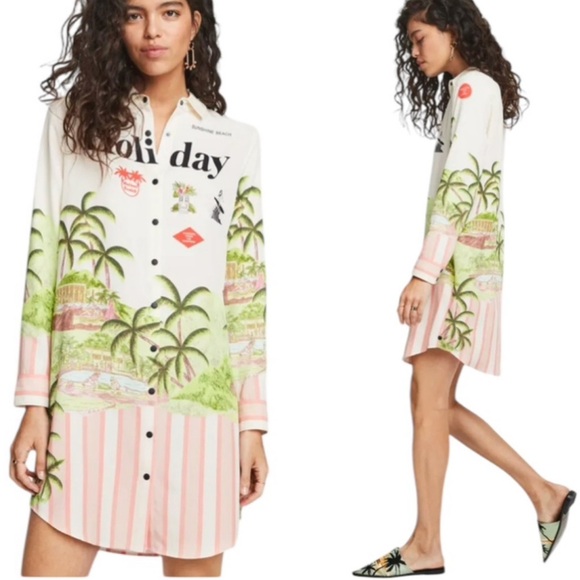 Anthropologie Scotch & Soda Holiday Tropical Shirt Dress Size XS - Picture 1 of 16